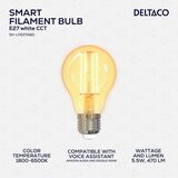 Deltaco SMART HOME LED Filament Žarulja E27, WiFi 2.4GHz, 5.5W, 470lm, 1800K-6500K, 220-240V Cijene