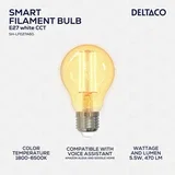 SMART HOME LED Filament Žarulja E27, WiFi 2.4GHz, 5.5W, 470lm, 1800K-6500K, 220-240V