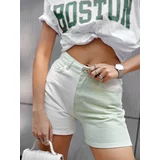Fasardi Light green two-tone denim shorts with high waist
