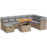 vidaXL Vrtna sedežna garnitura z blazinami 9-delna bež ratan/akacija | Shoptok.si