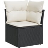 vidaXL 9 delni vrtni sofa set z blazinami Črna Poli ratan Akacija, 3 delni vrtni jedilni set z blazinami Črna Poli ratan Akacija | Shoptok.si