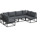 vidaXL Vrtna sedežna garnitura 6 pcs Črna 283 x 141.5 x 71 cm Aluminij | Shoptok.si