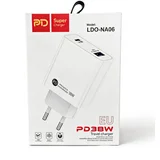 Brzi USB punjač za telefon, 38 W, USB + Type-C, EU adapter, Beli