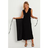 Cool & Sexy Women's Black Waist Tie Wrap Midi Dress | Shoptok.si
