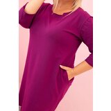Kesi Włoski Plus Size women's dress with cotton in a simple cut and 3/4 sleeve plum | ePonuda.com