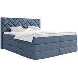 MID.YOU POSTELJA BOXSPRING 140 cm x 200 cm , tekstil, leseni material temno modra | Shoptok.si
