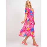 Fashion Hunters Pink pleated midi dress with tropical prints | shoptok.hr