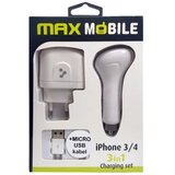 Max Mobile Set punjača 3u1 kućni i auto punjač s kabelima Micro USB i iPhone Cijene