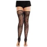 LEG AVENUE - FLORAL LACE FOOTLESS STOCKINGS BLACK