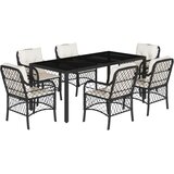  7-dijelni vrtni blagovaonski set s jastucima crni od poliratana Crna 190 cm table length | shoptok.hr