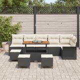 vidaXL 10-delni set vrtnh sedežev z blazinami črni poli ratan akacija | Shoptok.si