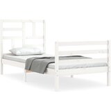  The Living Store Posteljni okvir z vzglavjem bel trden les - Posteljni Okvir, (21525115) | Shoptok.si
