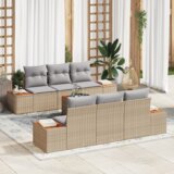vidaXL 7-dijelni set vrtnih sofa s jastučićima Bež Poli Ratan Akacija | shoptok.hr