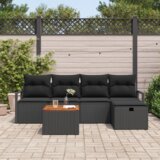vidaXL 6-delni vrtni kavč set z blazinami Črn poli ratan | Shoptok.si