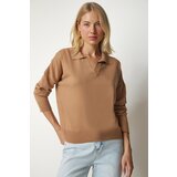 Happiness İstanbul Women's Biscuit Polo Neck Basic Sweater Cene