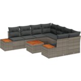 vidaXL 9-delna vrtna sedežna garnitura z blazinami siva Poly Rattan Acacia | Shoptok.si