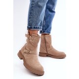 Boto Women's Flat Heel Boots with Buckles Beige Bliggore | ePonuda.com