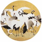  Okrugla fototapeta - Japanese cranes - a flock of birds against a golden background based on a painting by Ishida Yūtei 180x180 | shoptok.hr