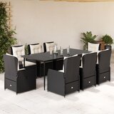vidaXL 9-dijelni vrtni blagovaonski set s jastucima crni od poliratana | shoptok.hr