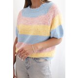 Kesi Włoski Women's striped short-sleeve sweater made of wool yellow + blue | shoptok.hr