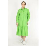Şans Women's Green Plus Size Front Pat Buttoned Chest Pocket Tiered Hem Dress Cene