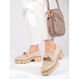 SHELOVET Suede loafers with chain light beige Cene