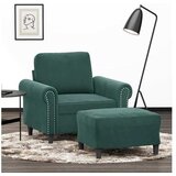vidaXL Fotelja s tabureom tamnozelena 60 cm baršunasta | shoptok.hr