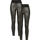 UC Ladies Women's High Waisted Faux Leather Leggings, Pack of 2 Black+Black