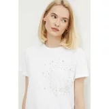Sisley Bombažna kratka majica ženski, bela barva