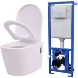 vidaXL Viseča WC Školjka z Vgradnim Kotličkom Keramična Bela | Shoptok.si