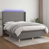  Box spring postelja z vzmetnico LED temno siva 140x190 cm blago, (20789282) Cene