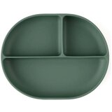 Petite&Mars silikonski ovalni tanjur s odjeljcima i vakuumom 6 m+ Take&Match, Misty Green | shoptok.hr