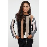 Trendyol black color block openwork/hole knitwear sweater Cene