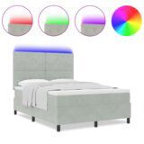 vidaXL Box Spring postelja z vzmetnico in LED svetlobo svetlo siva 140x190 cm žamet Cene