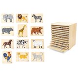 Viga drveni puzzle set od 12 Montessori slagalica sa životinjama + stalak | shoptok.hr