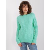 Fashion Hunters Mint women's sweater with cables and wool Cene