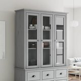 The Living Store Omarica s steklenimi vrati BODO siva trdna borovina - Omarica S Steklenimi Vrati, (21435830) | Shoptok.si