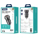avtopolnilec F4 3.0A 20W Type C / USB A s kablom 1m Lightning - črn