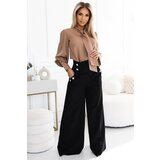 Numoco 496-2 Elegant leather bottoms made of kieszeniami, wysokim stanem i złotymi guzikami - CZARNE | shoptok.hr