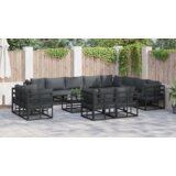 vidaXL Vrtna sedežna garnitura 12 pcs Črna 353 x 283 x 71 cm Aluminij | Shoptok.si