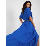 Fashion Hunters Cobalt blue maxi skirt with ruffle for summer cene