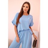 Kesi Włoski Women's viscose set with decorative flower and wide trousers - blue Cijene