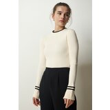 Happiness İstanbul Women's Cream Ribbed Knitwear Blouse Cene