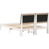vidaXL Posteljni okvir z oblazinjenim vzglavjem Bela 150 x 200 cm | Shoptok.si