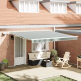vidaXL Ručno uvlačna tenda s LED-om, zelena i bijela 400x300 cm | shoptok.hr
