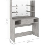 vidaXL Stolić za šminkanje LED 100 x 40 x 135 cm MDF siva boja betona | shoptok.hr