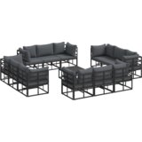 vidaXL Vrtna sedežna garnitura 13 pcs Črna 70 x 70 x 32 cm Aluminij | Shoptok.si