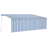 Tenda na ručno uvlačenje s roletom LED 4,5 x 3 m plavo-bijela | shoptok.hr
