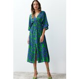 Trendyol Blue Floral Print A-line Double-breasted Collar Midi Woven Dress cene