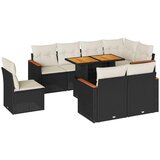 vidaXL 9-dijelni set vrtnih sofa s jastucima crni od poliratana bagrem | shoptok.hr